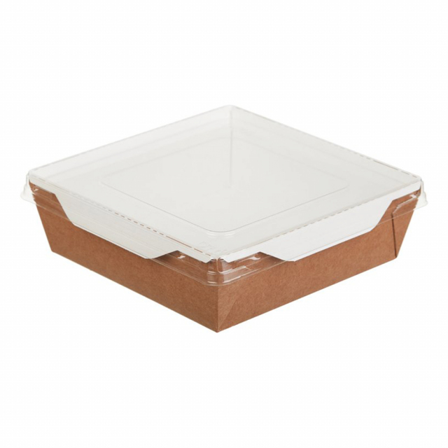 Контейнер бумажный Cristal Box 1200 мл с прозрачной крышкой, крафт